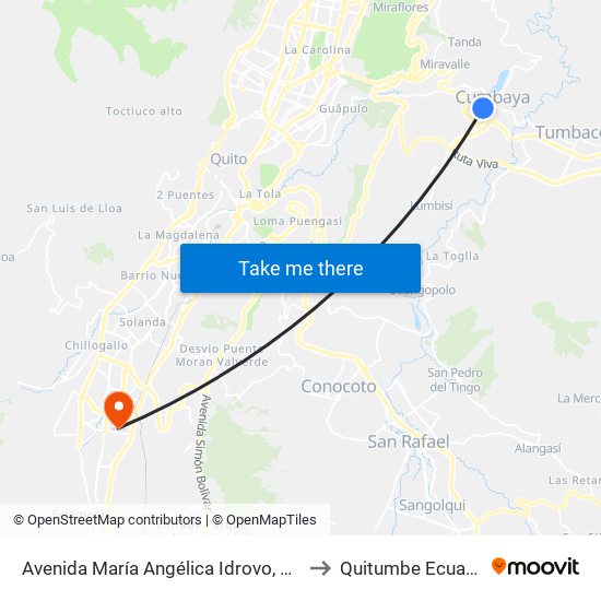 Avenida María Angélica Idrovo, 2865 to Quitumbe Ecuador map