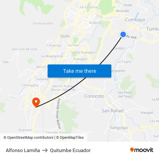 Alfonso Lamiña to Quitumbe Ecuador map