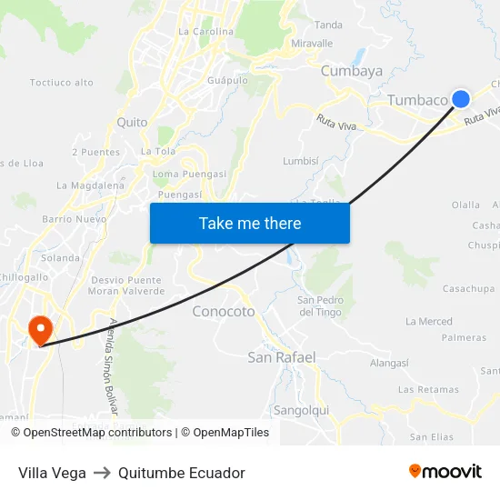 Villa Vega to Quitumbe Ecuador map