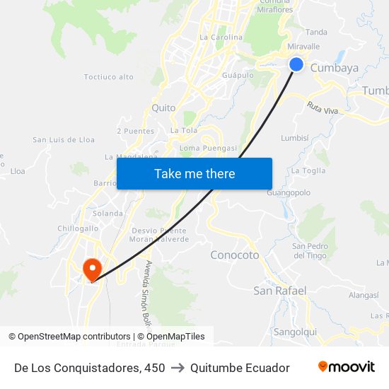 De Los Conquistadores, 450 to Quitumbe Ecuador map