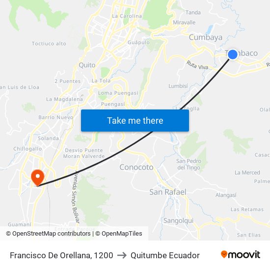 Francisco De Orellana, 1200 to Quitumbe Ecuador map