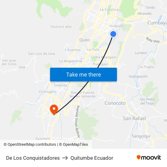 De Los Conquistadores to Quitumbe Ecuador map