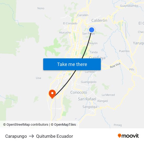 Carapungo to Quitumbe Ecuador map