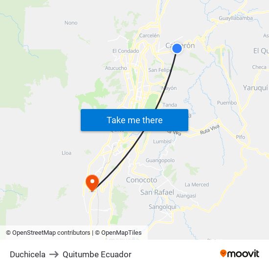 Duchicela to Quitumbe Ecuador map