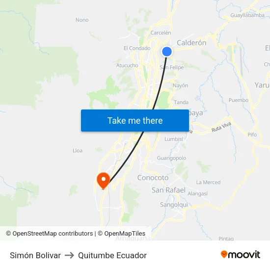 Simón Bolivar to Quitumbe Ecuador map