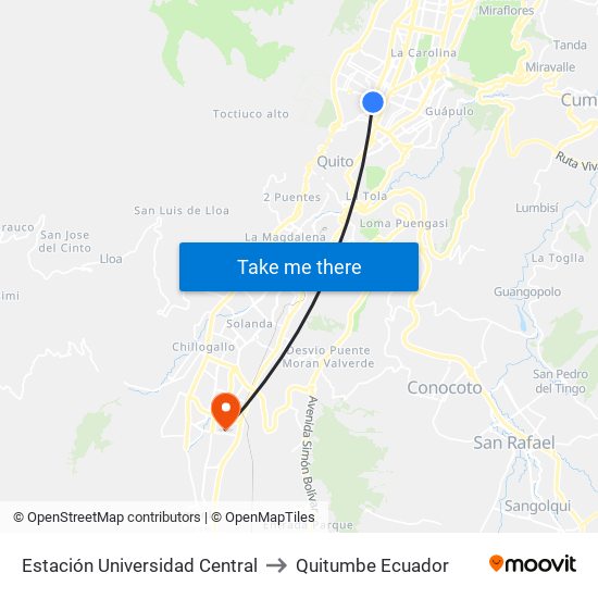 Estación Universidad Central to Quitumbe Ecuador map