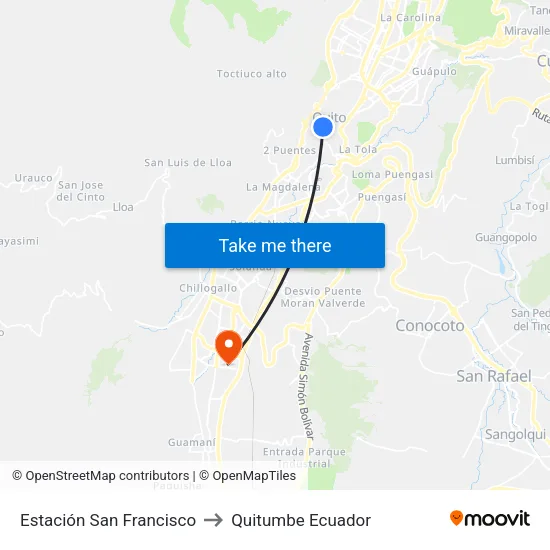 Estación San Francisco to Quitumbe Ecuador map
