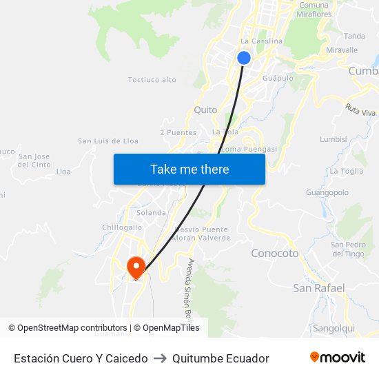 Estación Cuero Y Caicedo to Quitumbe Ecuador map