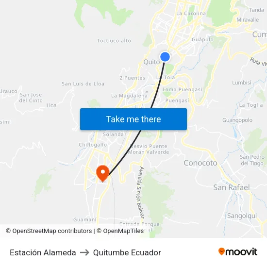 Estación Alameda to Quitumbe Ecuador map