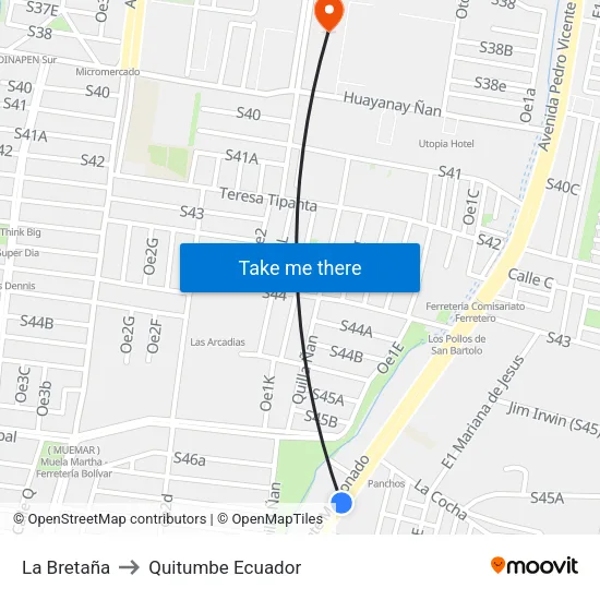 La Bretaña to Quitumbe Ecuador map