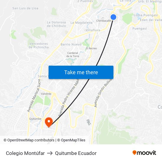 Colegio Montúfar to Quitumbe Ecuador map