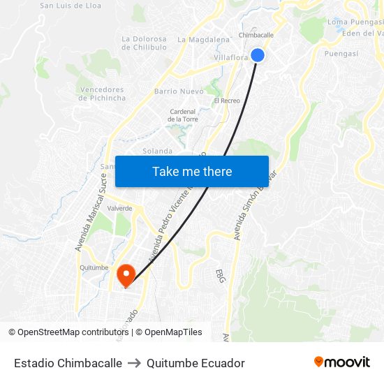 Estadio Chimbacalle to Quitumbe Ecuador map