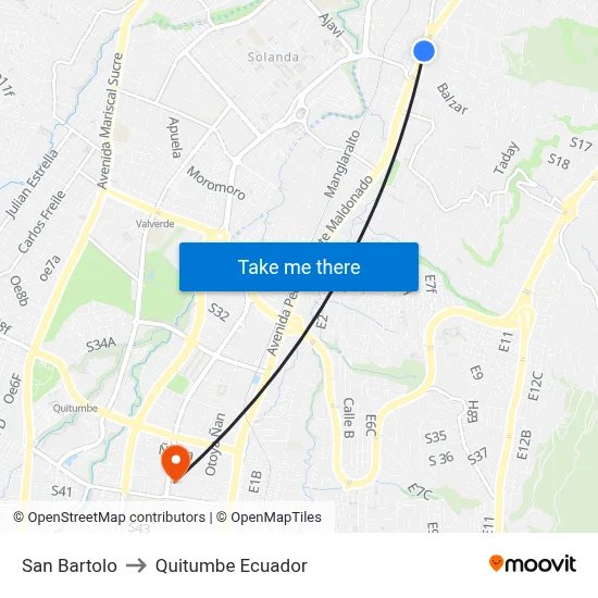 San Bartolo to Quitumbe Ecuador map