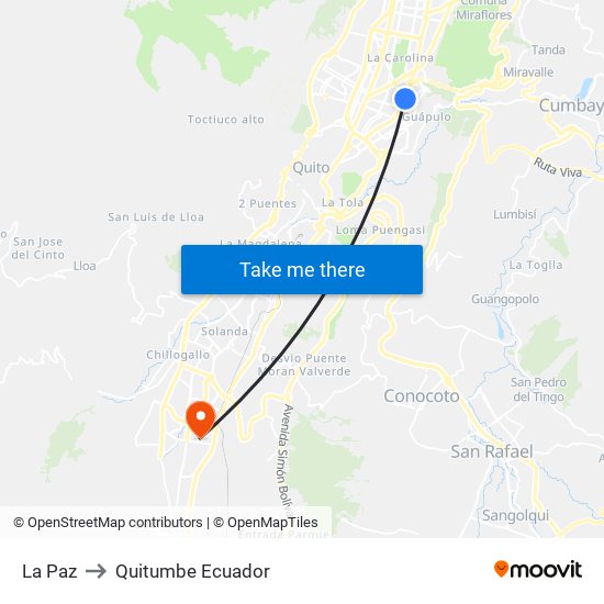 La Paz to Quitumbe Ecuador map