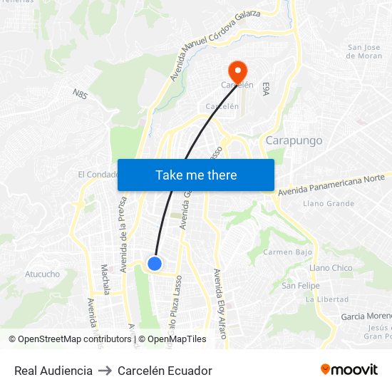 Real Audiencia to Carcelén Ecuador map