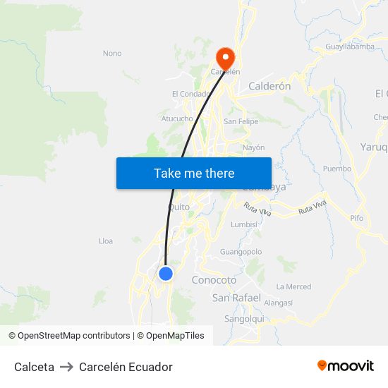 Calceta to Carcelén Ecuador map