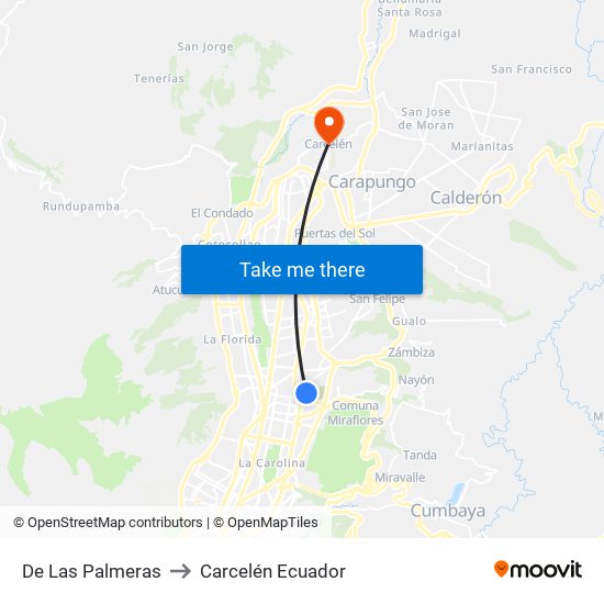 De Las Palmeras to Carcelén Ecuador map