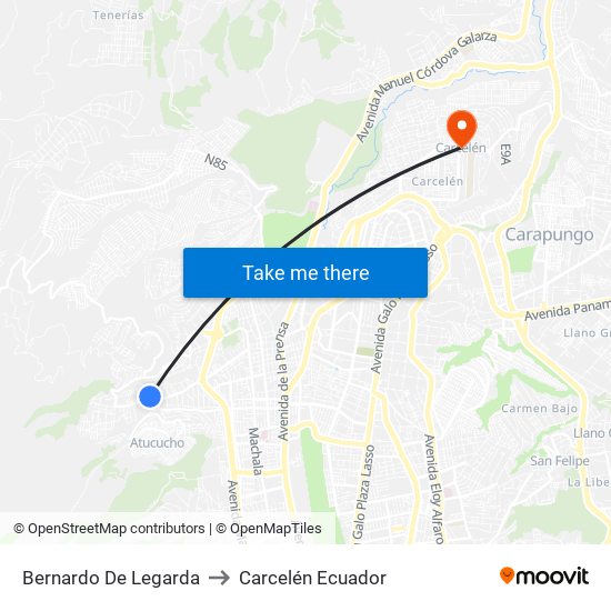 Bernardo De Legarda to Carcelén Ecuador map