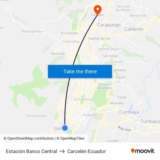 Estación Banco Central to Carcelén Ecuador map