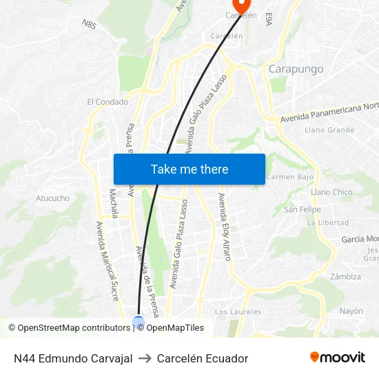 N44 Edmundo Carvajal to Carcelén Ecuador map