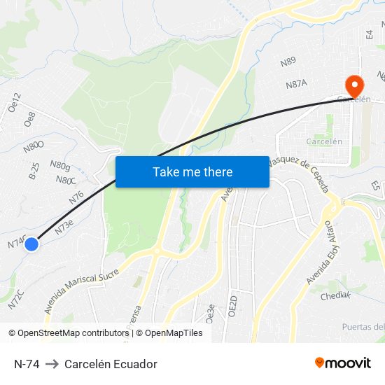 N-74 to Carcelén Ecuador map