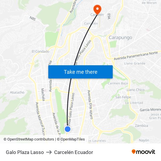 Galo Plaza Lasso to Carcelén Ecuador map