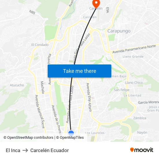 El Inca to Carcelén Ecuador map