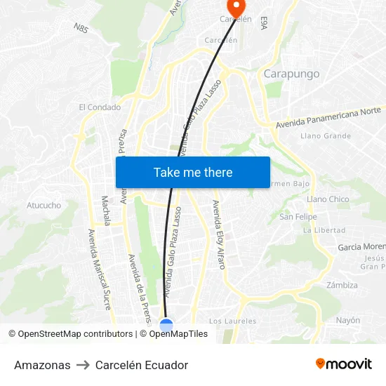 Amazonas to Carcelén Ecuador map