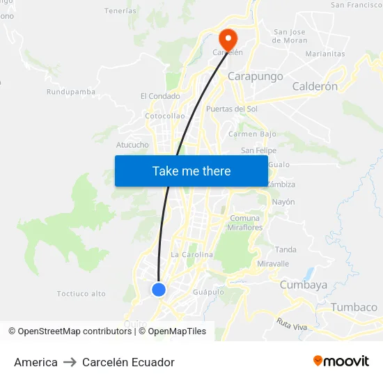 America to Carcelén Ecuador map