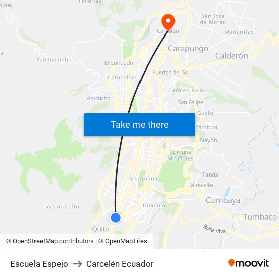 Escuela Espejo to Carcelén Ecuador map