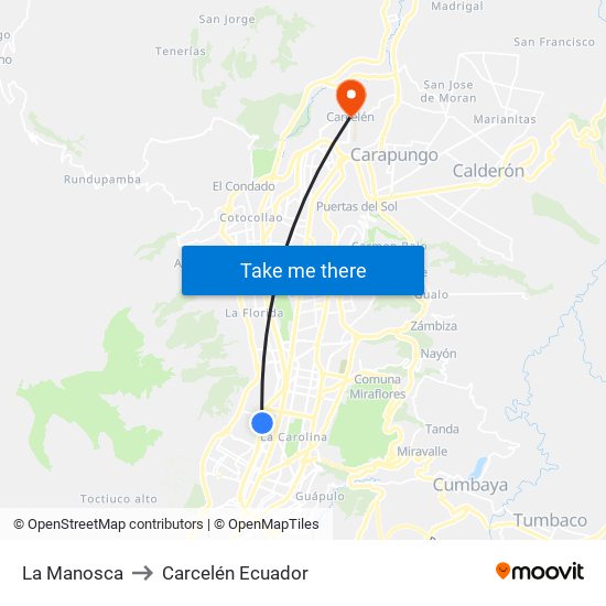 La Manosca to Carcelén Ecuador map