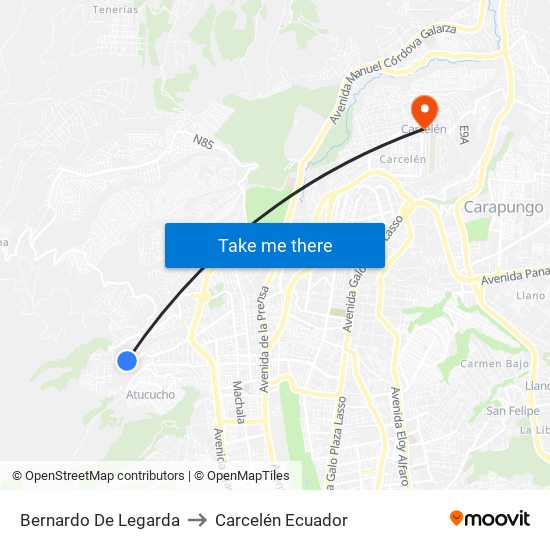 Bernardo De Legarda to Carcelén Ecuador map