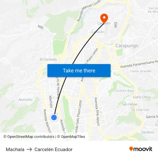 Machala to Carcelén Ecuador map