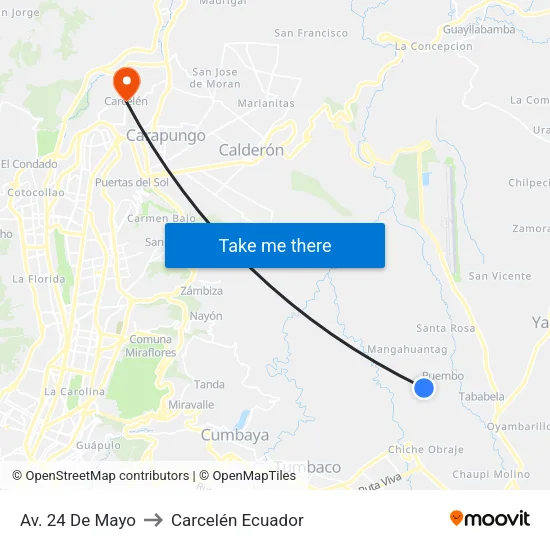 Av. 24 De Mayo to Carcelén Ecuador map