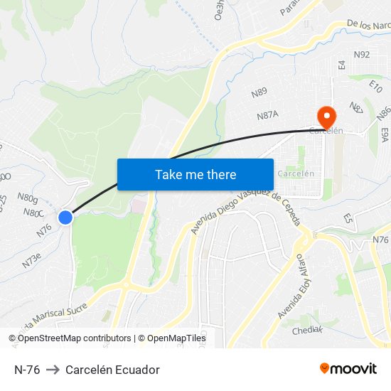 N-76 to Carcelén Ecuador map