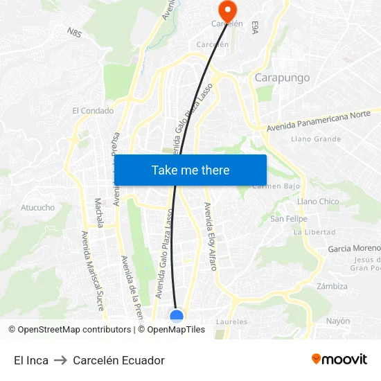 El Inca to Carcelén Ecuador map