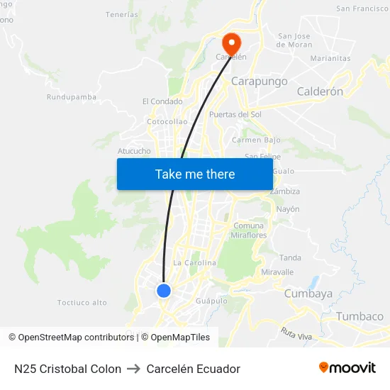 N25 Cristobal Colon to Carcelén Ecuador map