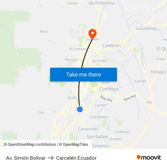 Av. Simón Bolivar to Carcelén Ecuador map