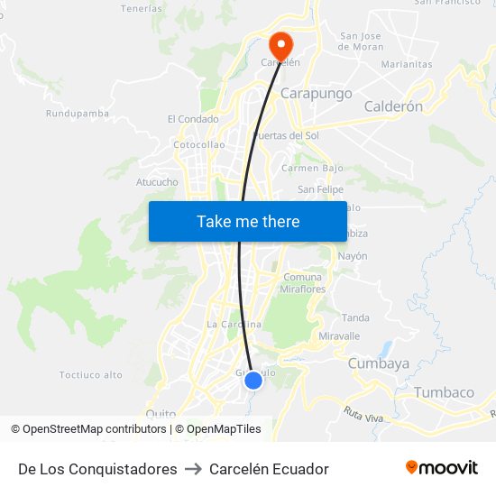 De Los Conquistadores to Carcelén Ecuador map