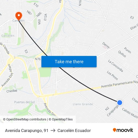 Avenida Carapungo, 91 to Carcelén Ecuador map