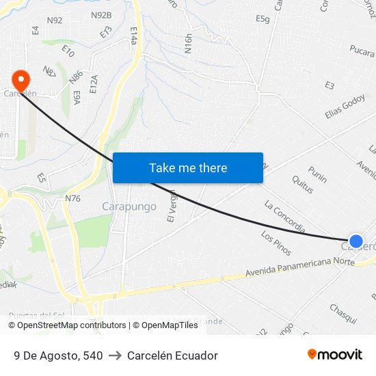 9 De Agosto, 540 to Carcelén Ecuador map