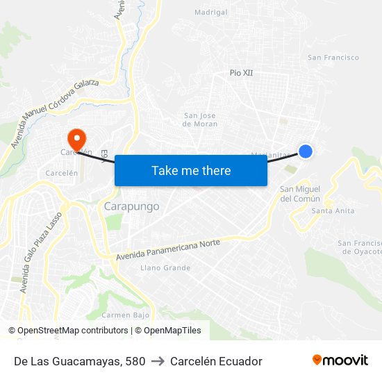 De Las Guacamayas, 580 to Carcelén Ecuador map