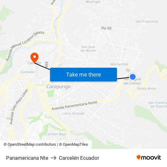 Panamericana Nte to Carcelén Ecuador map