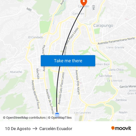 10 De Agosto to Carcelén Ecuador map