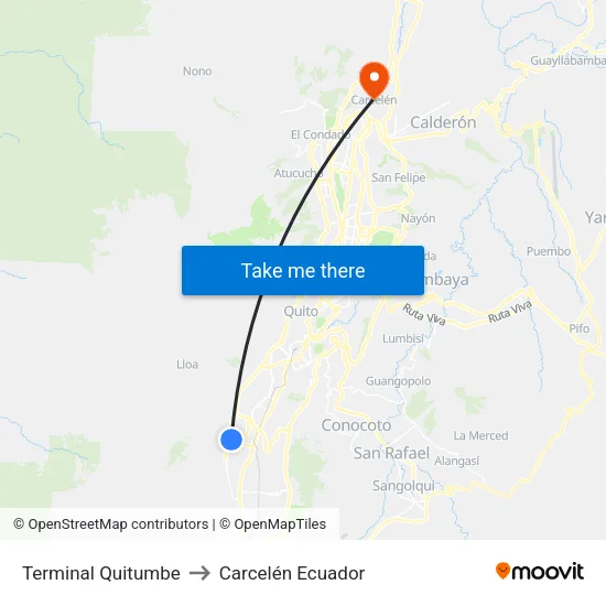Terminal Quitumbe to Carcelén Ecuador map
