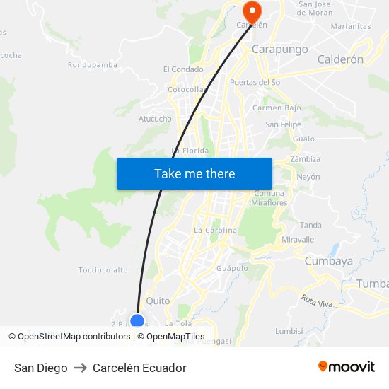 San Diego to Carcelén Ecuador map
