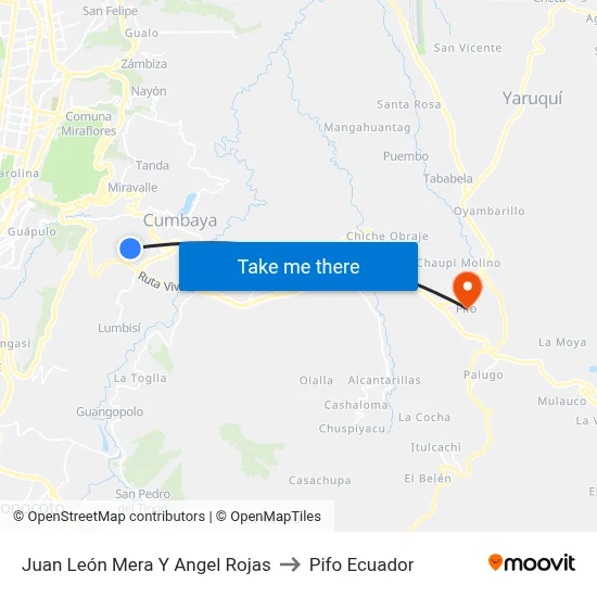 Juan León Mera Y Angel Rojas to Pifo Ecuador map