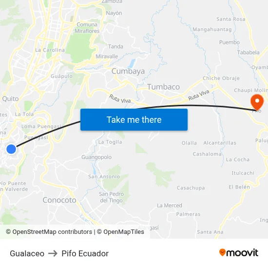 Gualaceo to Pifo Ecuador map