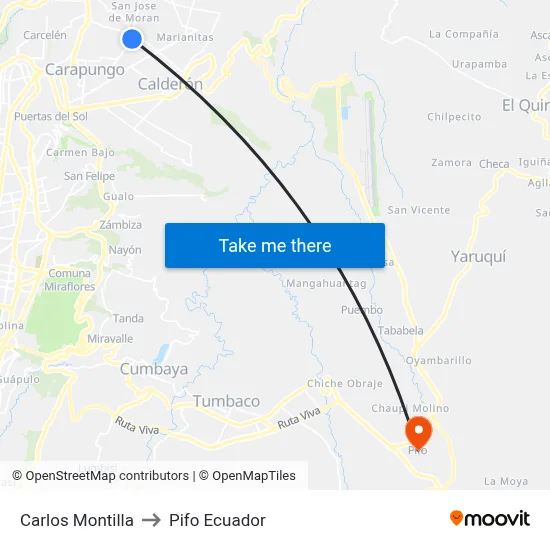 Carlos Montilla to Pifo Ecuador map