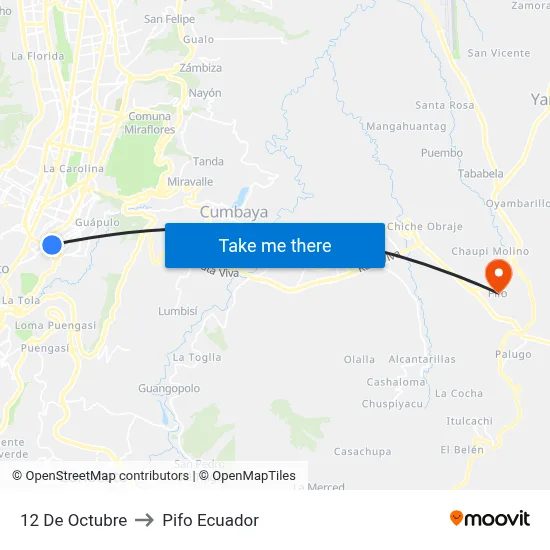 12 De Octubre to Pifo Ecuador map
